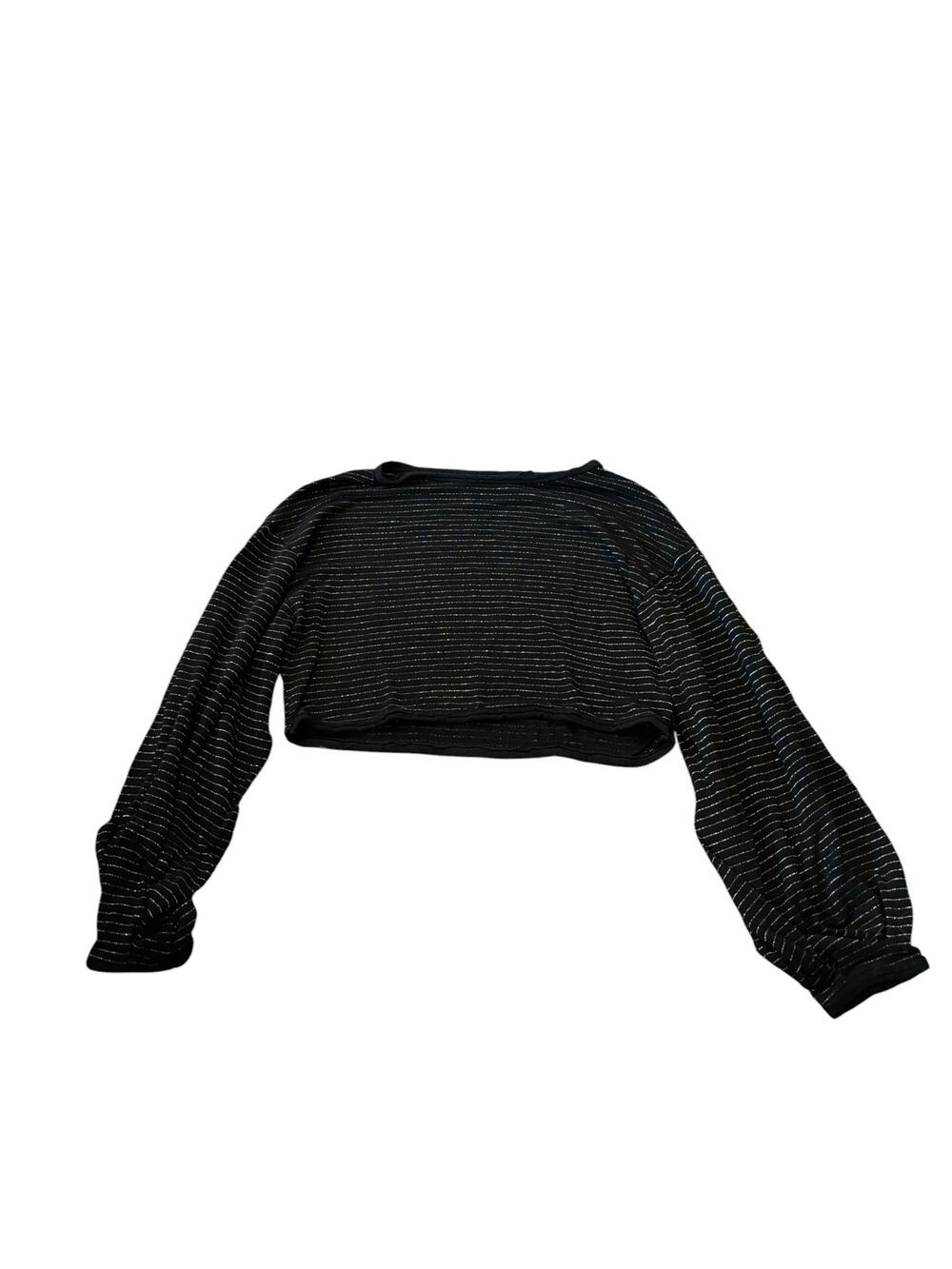 John John Black Crop Top Silve Stripes Size XS Long Sleeve